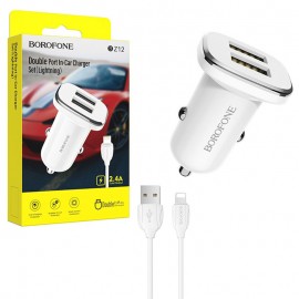 شارژر فندکی 2 پورت + کابل آیفون بروفون (BOROFONE) مدل BZ12
