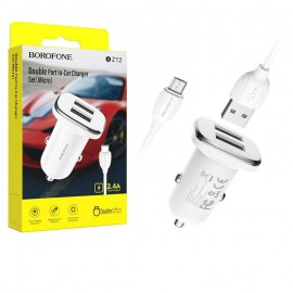شارژر فندکی 12 وات دو پورت + کابل اندروید بروفون (BOROFONE) مدل BZ12