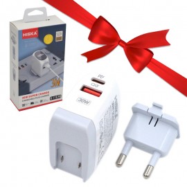 بسته 10 عددی فست شارژر 2 پورت + کابل تایپ سی هیسکا (HISKA) مدل H-115PD + یک عدد رایگان