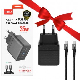 بسته 10 عددی فست شارژر دیواری تک پورت + کابل PD هیسکا (HISKA) مدل H-119Gan + یک عدد رایگان
