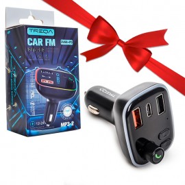 بسته 1+10 شارژر فندکی 20 وات سه پورت + FM پلیر بلوتوث فلش خور ترکا (TREQA) مدل MP3-2 ( یک عدد هدیه)