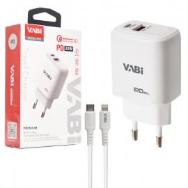 شارژر دیواری 20 وات 2 پورت + کابل آیفون وابی (VABi) مدل H22