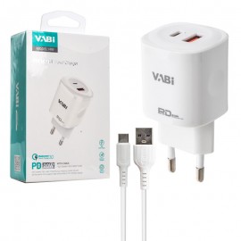 شارژر دیواری 20 وات 2 پورت + کابل تایپ سی وابی (VABi) مدل H10
