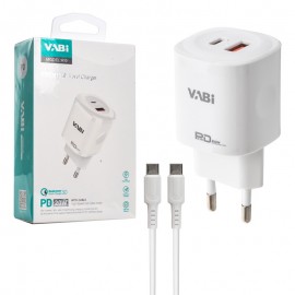 شارژر دیواری 20 وات 2 پورت + کابل تایپ سی به تایپ سی به تایپ سی وابی (VABi) مدل H10