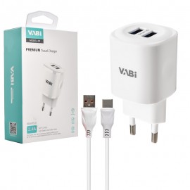 شارژر دیواری 2 پورت + کابل تایپ سی وابی (VABi) مدل H1