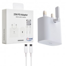 شارژر دیواری 25 وات سه شاخه اروپایی +کابل (Type-C to Type-C) سامسونگ (Samsung) مدل EP-TA800 گارانتی آی تی لینک