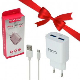 بسته 1+6 شارژر دیواری 2 پورت+ کابل اندروید تسکو (TSCO) مدل TTC 62 (یک عدد هدیه)