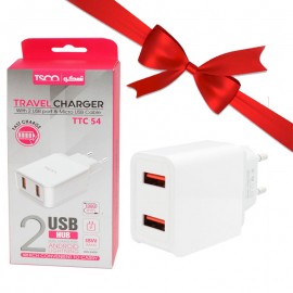بسته 1+6 شارژر دیواری 18 وات 2 پورت + کابل اندروید تسکو (TSCO) مدل TTC 54 (یک عدد هدیه)