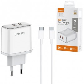 شارژر دیواری 35 وات 2 پورت + کابل (Type-c to Type-c) الدینیو (LDNIO) مدل A2528C