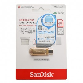 فلش سن دیسک (SanDisk) مدل 256GB Dual Drive Luxe USB3.2 Type-C گارانتی سازگار رنگ طلایی