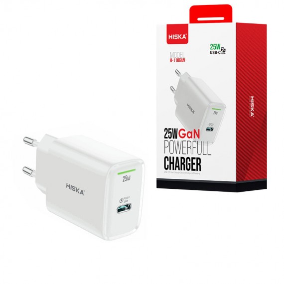 شارژر دیواری 25 وات + کابل تایپ سی هیسکا (HISKA) مدل H-118GAN