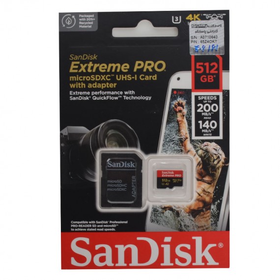 رم موبایل و دوربین سن دیسک (SanDisk) مدل 512GB Extreme Pro 200MB/s خشاب دار گارانتی ایران رهجو