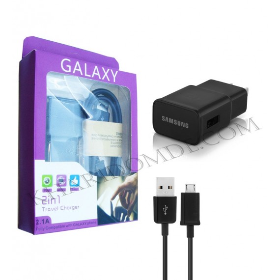 شارژر USB سامسونگ + کابل Micro USB مدل GALAXY مشکی (پک بنفش)