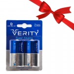 بسته 1+10 باتری سایز D وریتی (VERITY) مدل Super Alkaline LR20 (کارتی 2 تایی) (یک عدد هدیه)