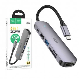 هاب 4 پورت و رابط تایپ سی + رم ریدر هوکو (hoco) مدل HB28 60W