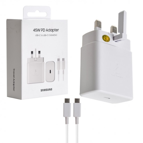 شارژر دیواری 45 وات سه شاخه اروپایی + کابل (Type-C To Type-C) سامسونگ (Samsung) مدل EP-TA845XWEGAE اورجینال چین