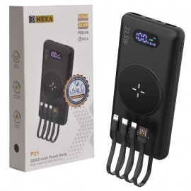 پاوربانک بی سیم + چهار کابل همراه نکسا (NEXA) مدل P31 ظرفیت 20000mAh