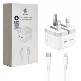 فست شارژر 2 پورت + کابل PD آیفون (Type-c to Lightning) اپل High copy (Apple) 50W مدل A2306 ZM826-04495-A