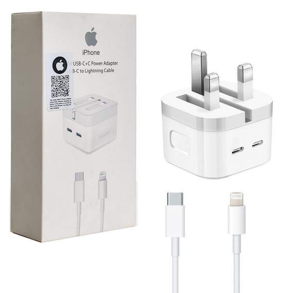 شارژر دیواری 2 پورت + کابل (Type-c to Lightning) اپل (Apple) مدل ZM826-04495-A A2306