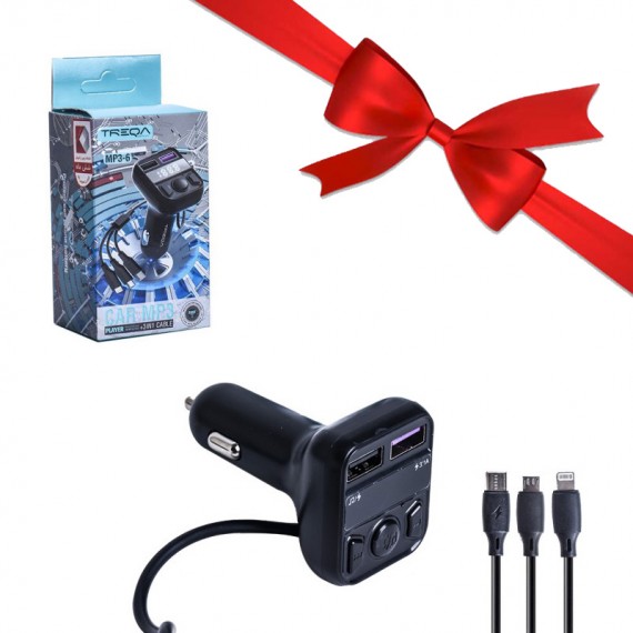 بسته 1+10 شارژر فندکی 10.5 وات دو پورت + FM پلیر بلوتوثی ترکا (TREQA) مدل MP3-6 (یک عدد هدیه)