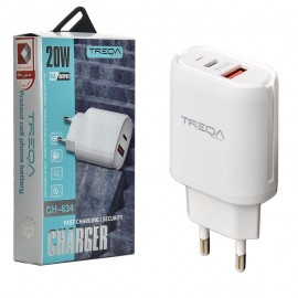 کلگی شارژر 20 وات 2 پورت ترکا (TREQA) مدل CH-634
