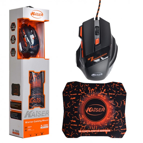موس گیم سیم دار + پد موس گیمینگ کایزر (KAISER) مدل K-1000