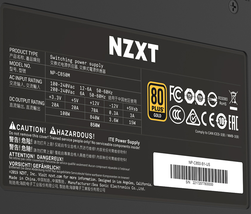 مشخصات پاور NZXT مدل C850 مشخصات پاور NZXT مدل C850