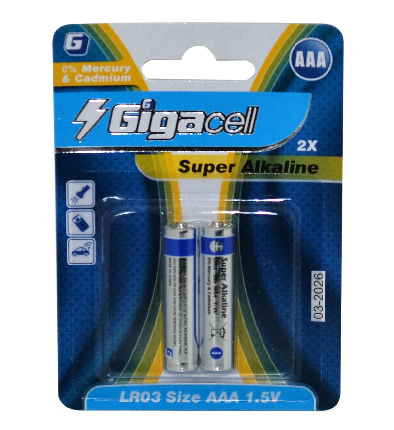باتری نیم قلمی GigaCell مدل Super Alkaline LR03 AAA (کارتی 2 تایی
