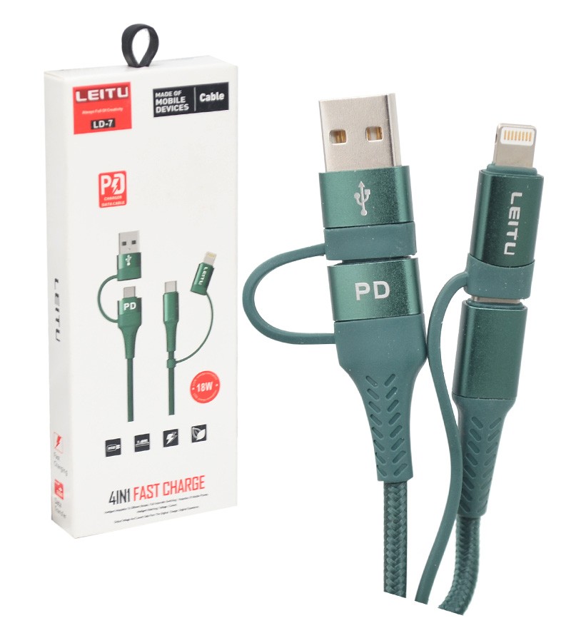 کابل 3 سر Type-C آیفون لایتنینگ و PD لیتو (LEITU) مدل LD-7 کابل 3 سر Type-C آیفون لایتنینگ و PD لیتو (LEITU) مدل LD-7
